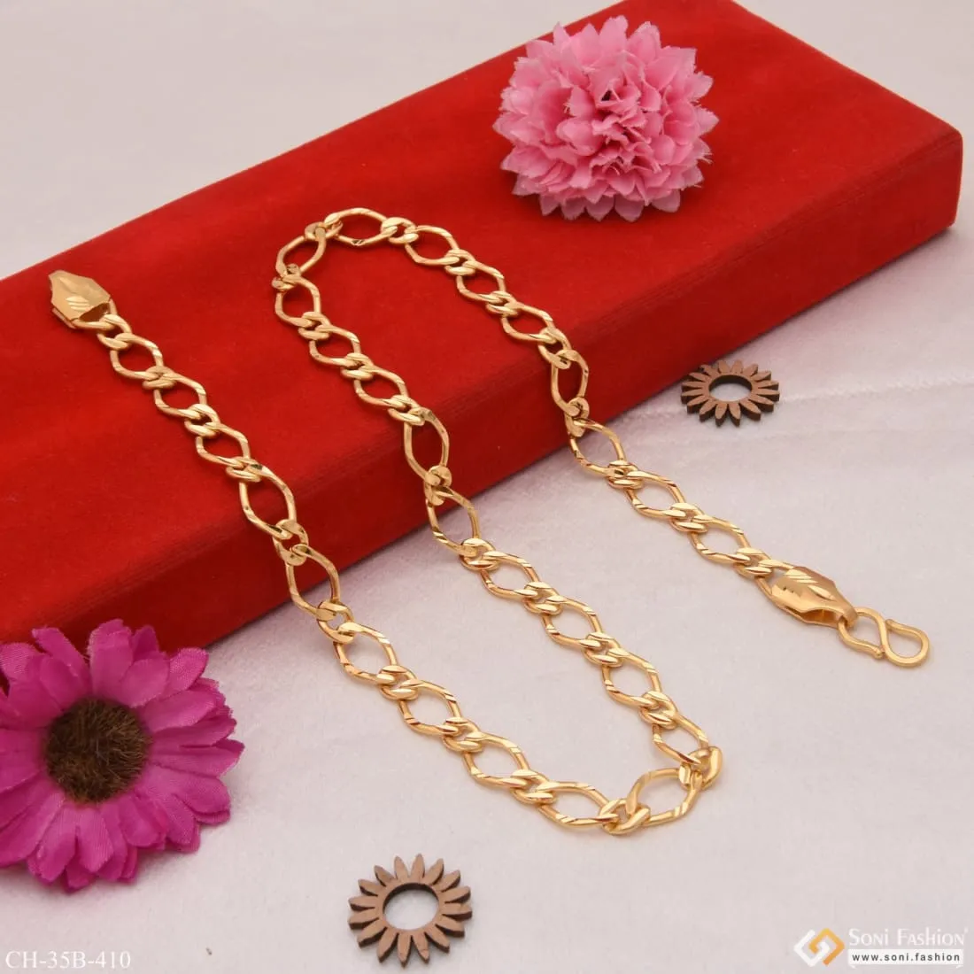 1 Gram Gold - Ring into Ring Cute Design Best Quality Gold Plated Chain - Style B410