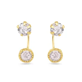 14E00411. - 14 Karat Yellow Gold Diamond Cut Clear CZ Telephone Style Front Screw Lock Earrings