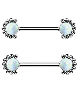 14G Encirc Double White Opalite Threadless Titanium Nipple Ring Barbell