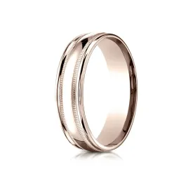 14k Rose Gold 6mm Comfort-fit High Polished With Milgrain Round Edge Carved Design Band