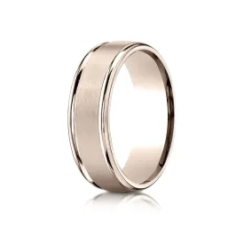 14k Rose Gold 7mm Comfort-fit Satin Finish High Polished Round Edge Carved Design Band