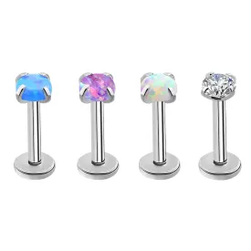 16G 4PCS Internally Threaded Opal/CZ Gem Labret Monroe Stud