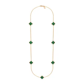 18ct Rose Gold Malachite Bloom Four Leaf Clover Long Necklace