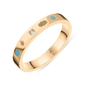 18ct Rose Gold Turquoise 0.05ct Diamond Queen's Jubilee Hallmark Princess Cut 3mm Ring