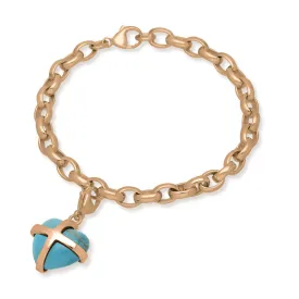 18ct Rose Gold Turquoise Medium Cross Heart Charm Bracelet