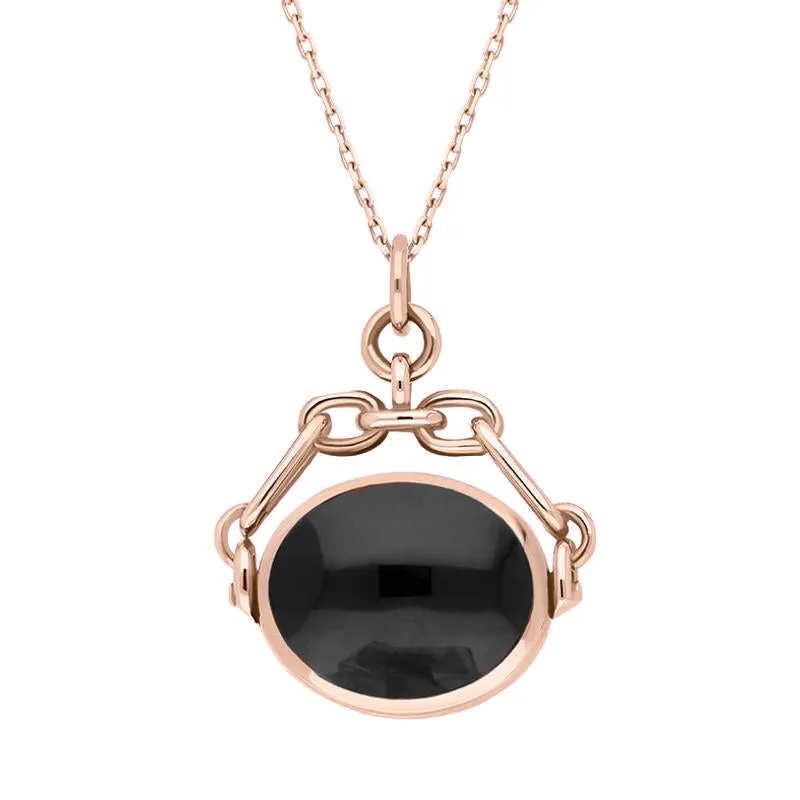 18ct Rose Gold Whitby Jet Blue John Double Sided Swivel Fob Necklace