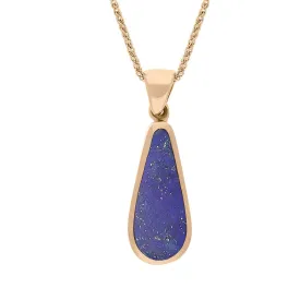 18ct Rose Gold Whitby Jet Lapis Lazuli Small Double Sided Pear Cut Fob Necklace