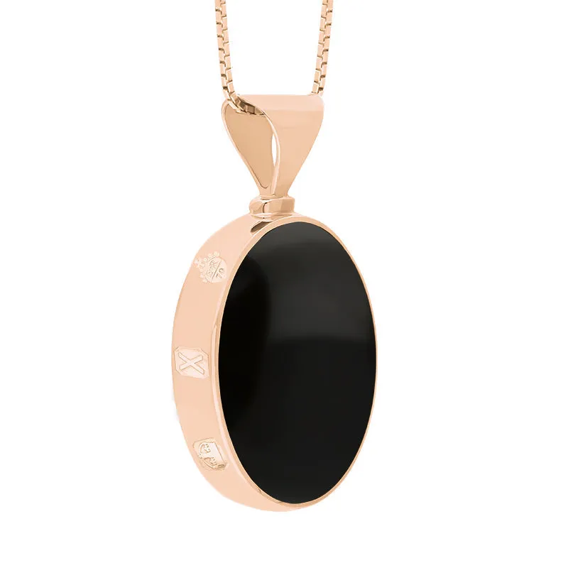 18ct Rose Gold Whitby Jet Malachite Queens Jubilee Hallmark Double Sided Oval Necklace