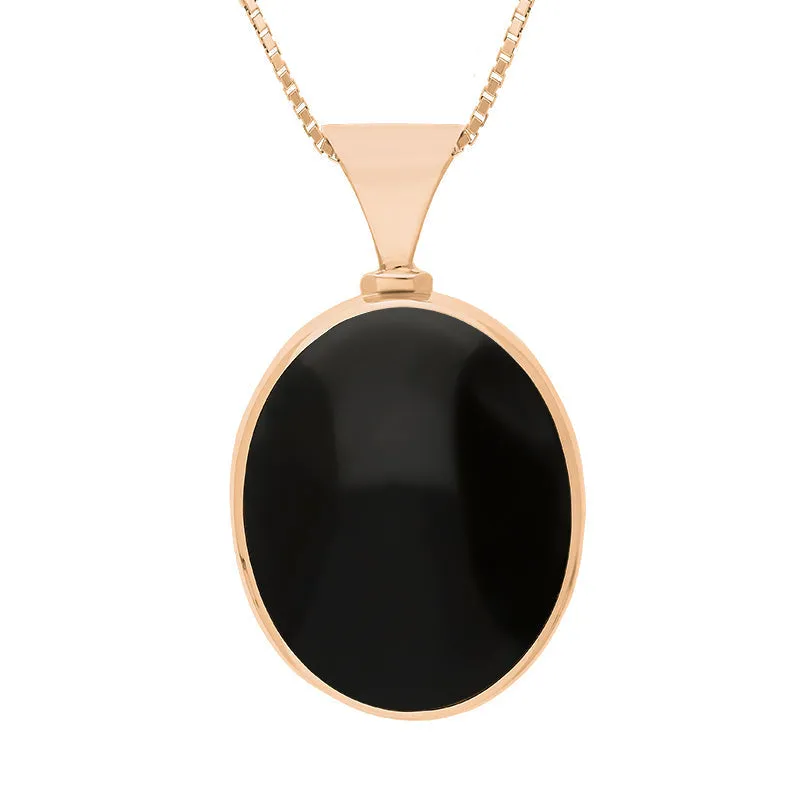 18ct Rose Gold Whitby Jet Malachite Queens Jubilee Hallmark Double Sided Oval Necklace