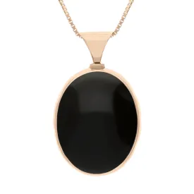 18ct Rose Gold Whitby Jet Mother of Pearl Queens Jubilee Hallmark Double Sided Oval Necklace