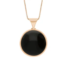 18ct Rose Gold Whitby Jet Mother of Pearl Queens Jubilee Hallmark Double Sided Round Necklace