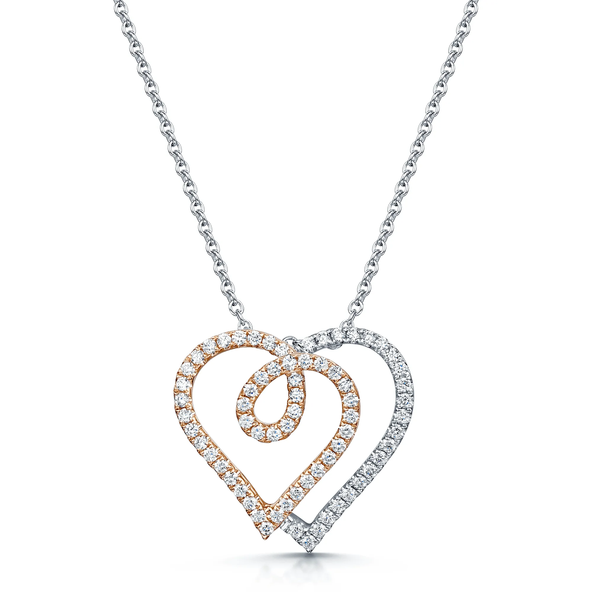 18ct White And Rose Gold Entwined Double Heart Pendant