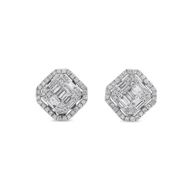 18k White Gold Large Modern Diamond Square Motif Studs