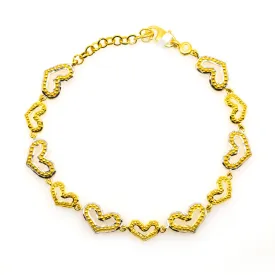 22K Multi Tone Gold Bracelet W/ Open Cut Heart Charms