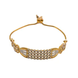 22K Multi Tone Gold Bracelet W/ Open Cut Industrial Design & Drawstring Closure