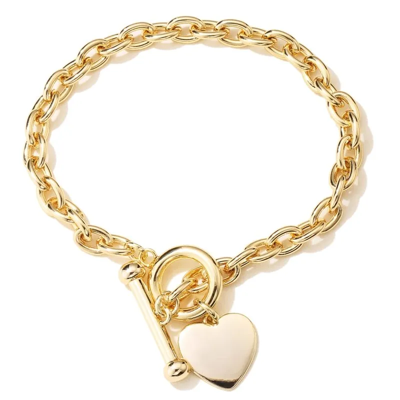 6mm Gold Filled Toggle Heart Bracelet Oval Links T-bar 8 Inch