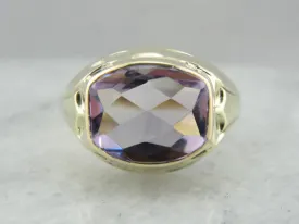 Amethyst Men's Statement Ring in Yellow Gold, Bold Statement Ring in Early Retro Era Style