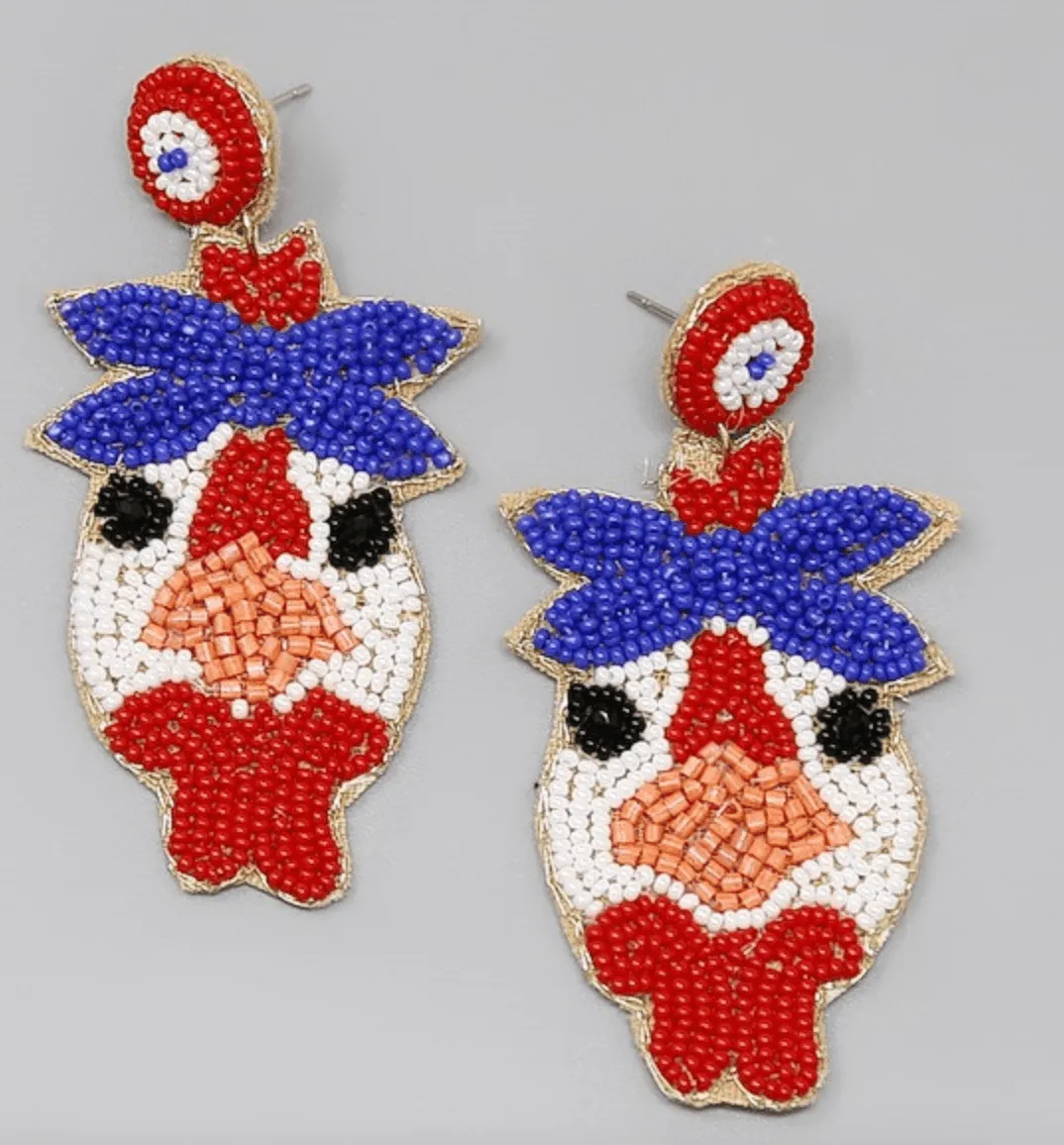 Beaded Chicken Head Earrings