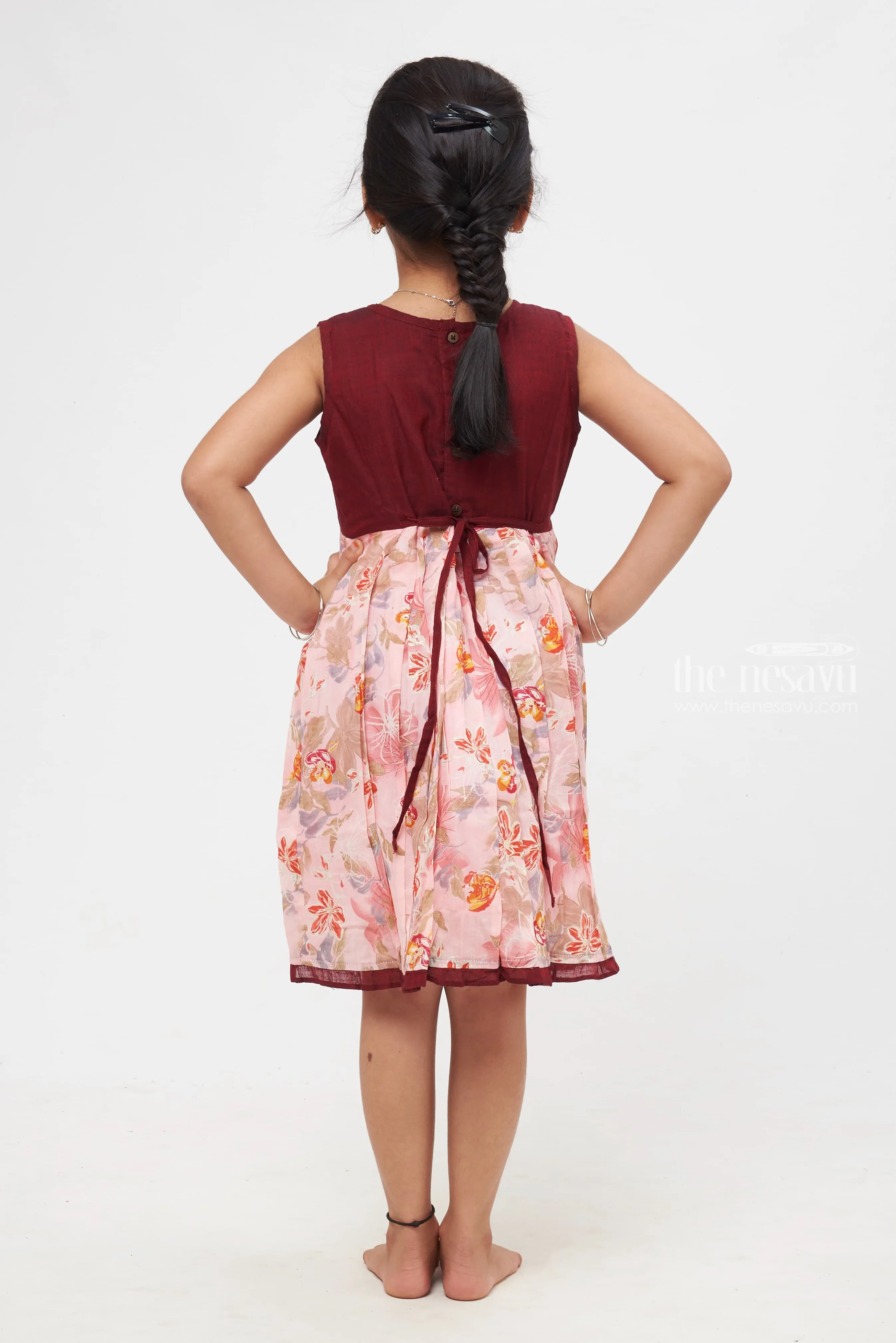 Blossom Bliss Maroon and Pink Floral Dress with Delicate Lace