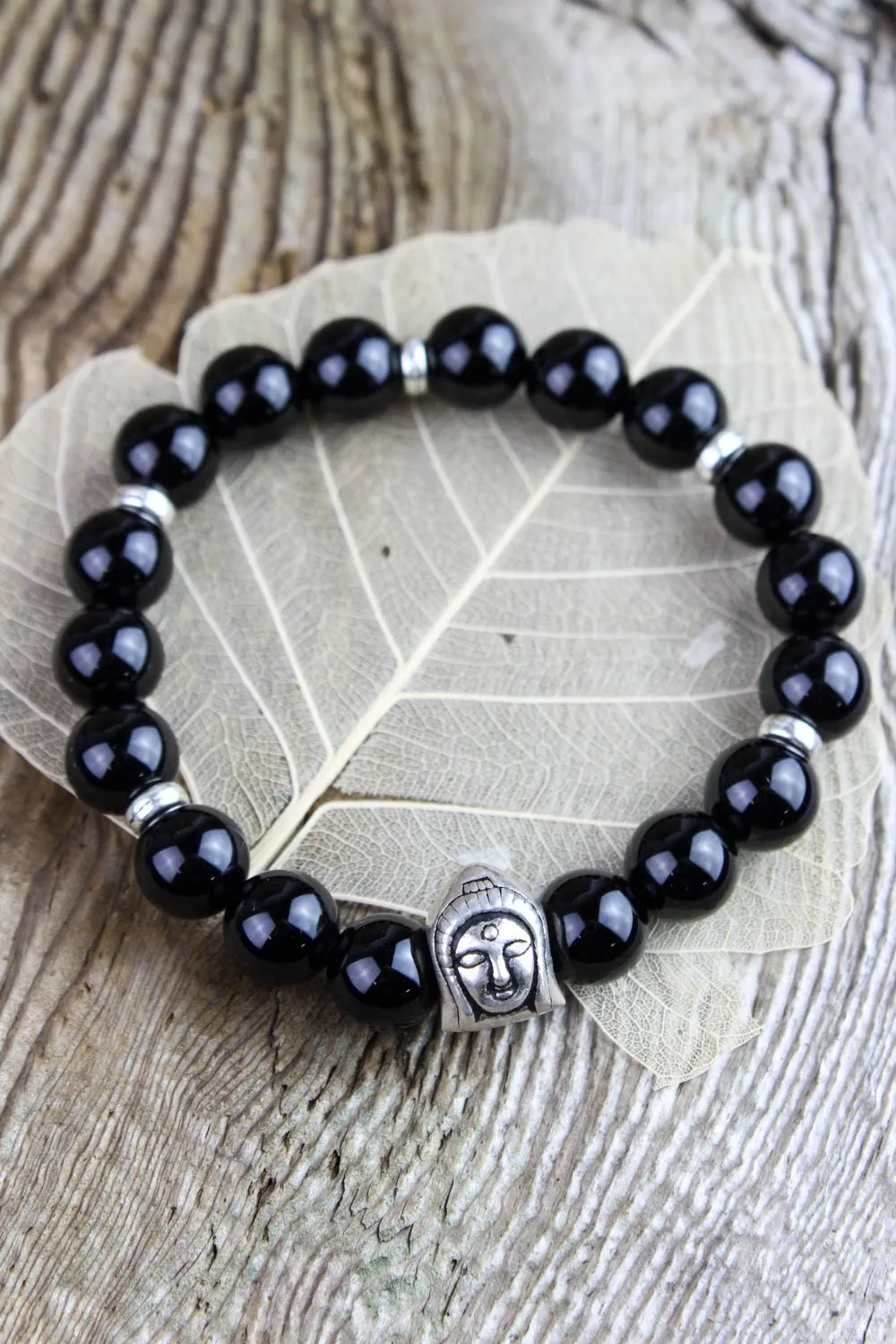 Bold Onyx Bracelet with Sterling Silver Buddha