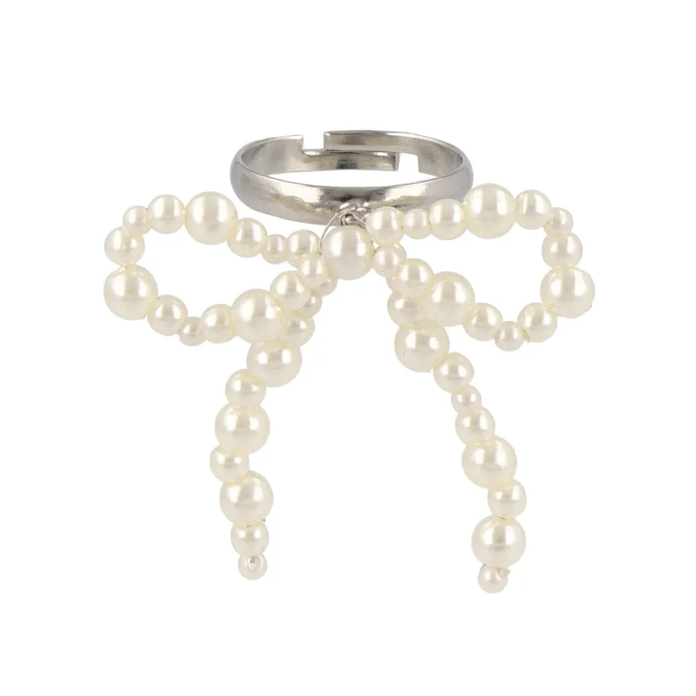 Bubble Pearl Bow Cuff Ring