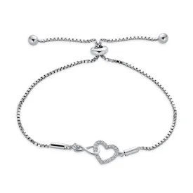 Butterfly Infinity Symbol Heart Bolo Bracelet .925 Sterling Silver