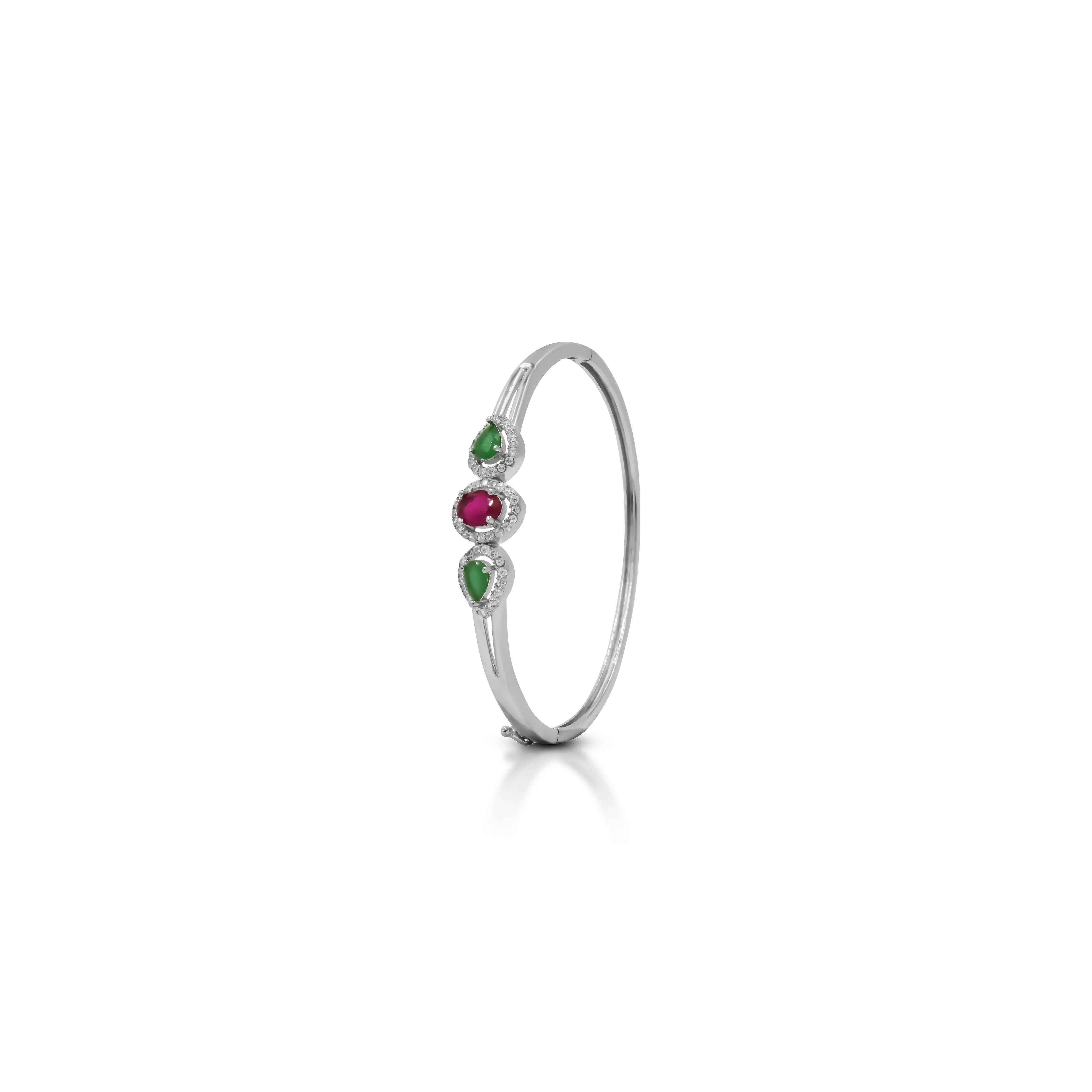 Charming Silver Kada for Girls Features a Vibrant Multicolor Gemstone Design