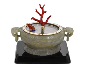 Coral and Jade Koi Fish Mystery Clock