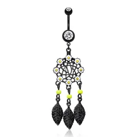 Daisy Field Dream Catcher Belly Ring in Black