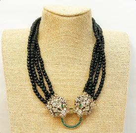 Fabulous modern double panther head statement necklace .