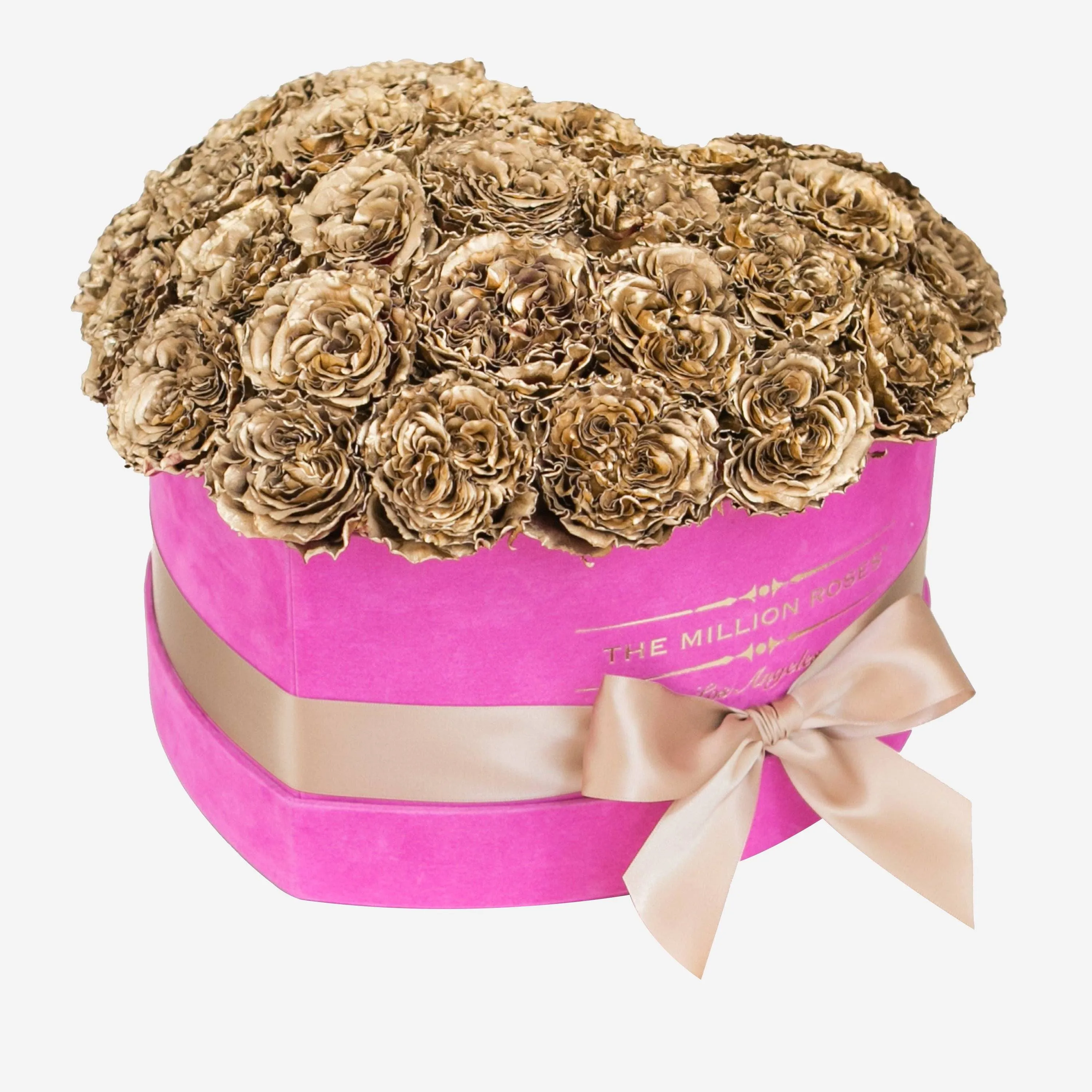 Heart Hot Pink Suede Dome Box | Gold Celestial Roses