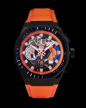 Hexagon TQ023B-D2 (Black/Orange) with Blue Crystal (Orange Leather Strap)