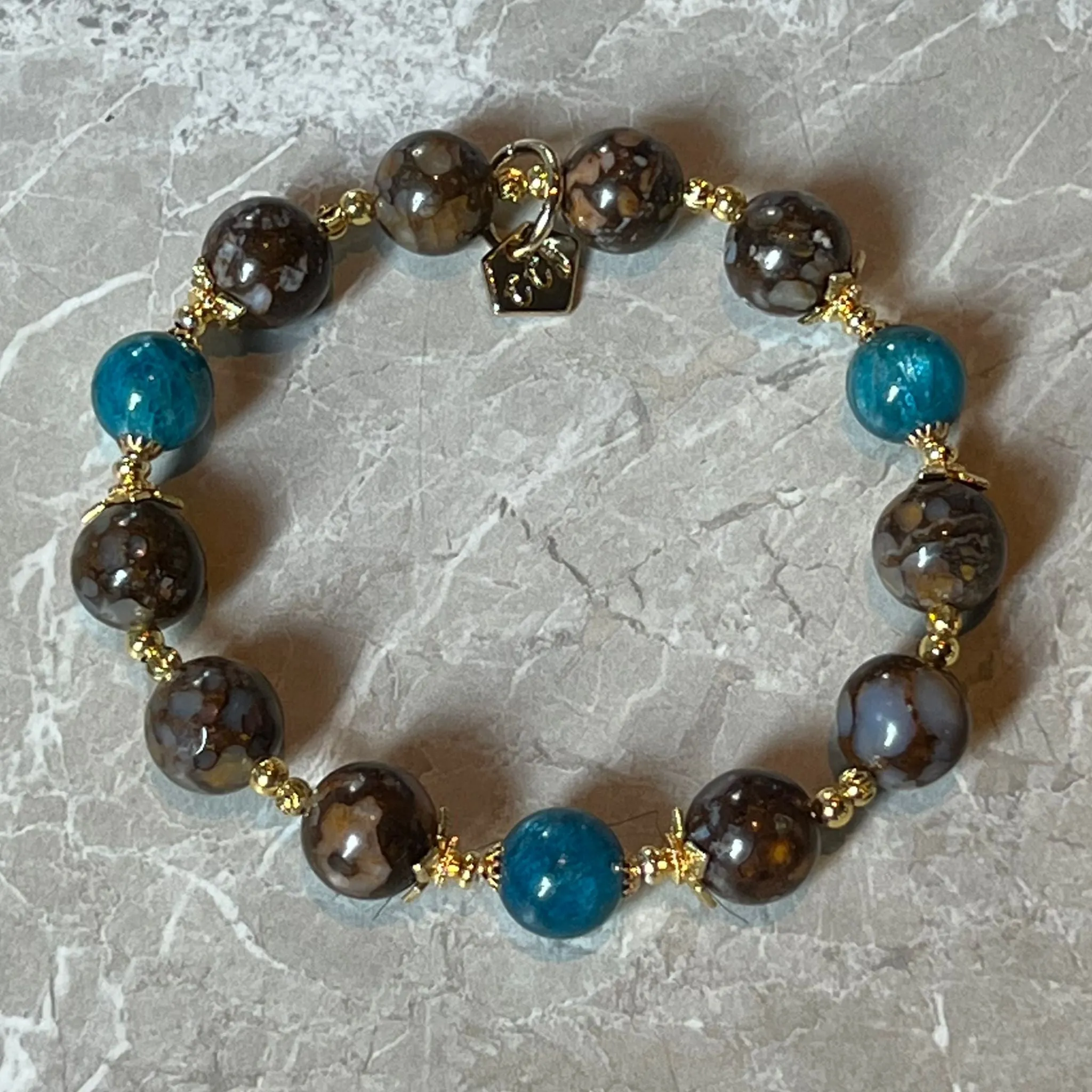 Ironstone Boulder Opal & Blue Apatite Bracelet