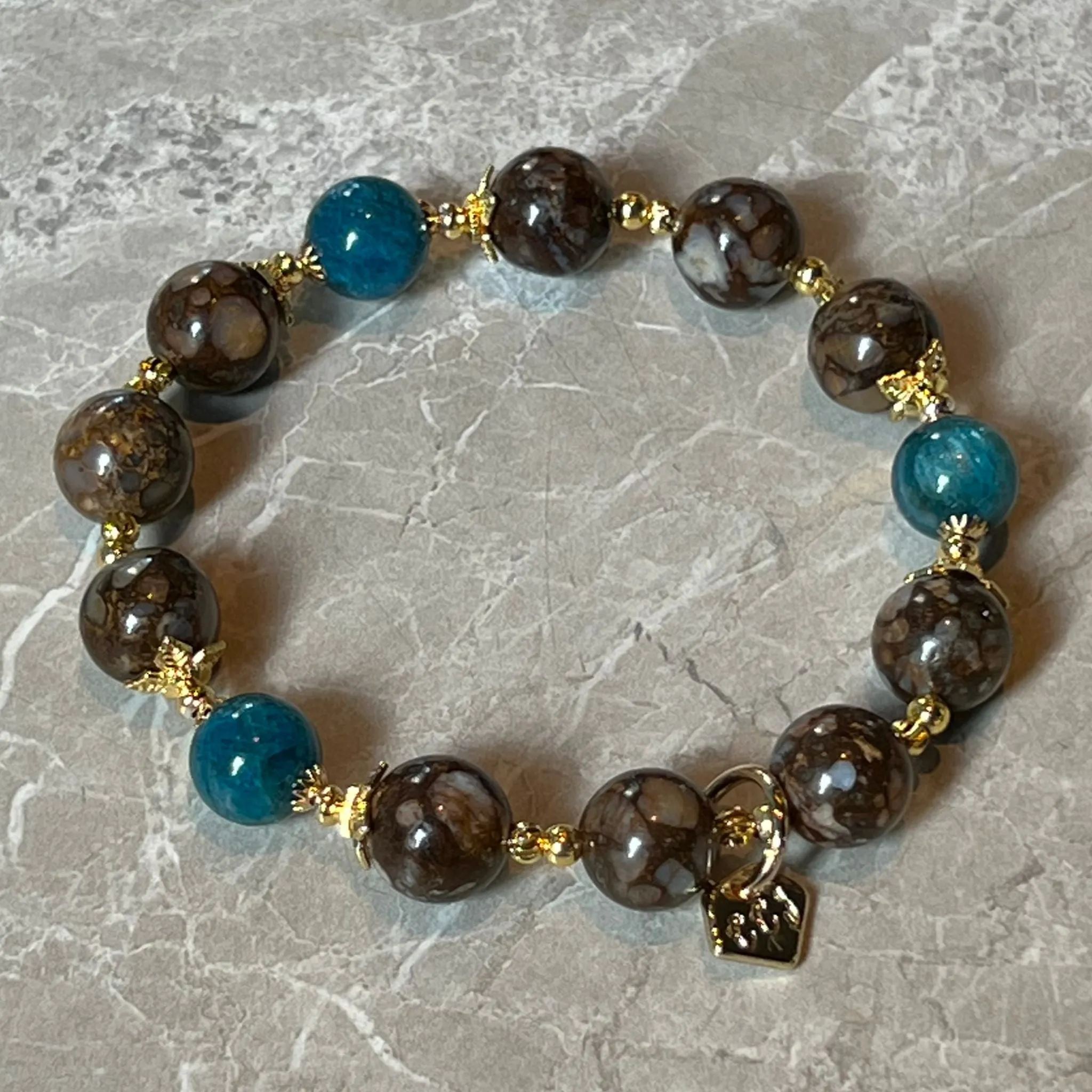 Ironstone Boulder Opal & Blue Apatite Bracelet