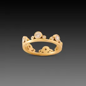 Large Gold Side Trios Band with Diamonds