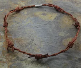 Light Brown Leather Barbed Wire Necklace