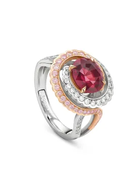 Exquisite Monaco Oval Ruby and Pink Diamond Ring