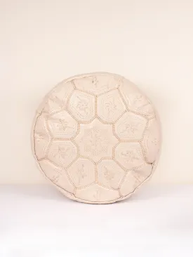 Moroccan Leather Tile Pouffe, Chalk