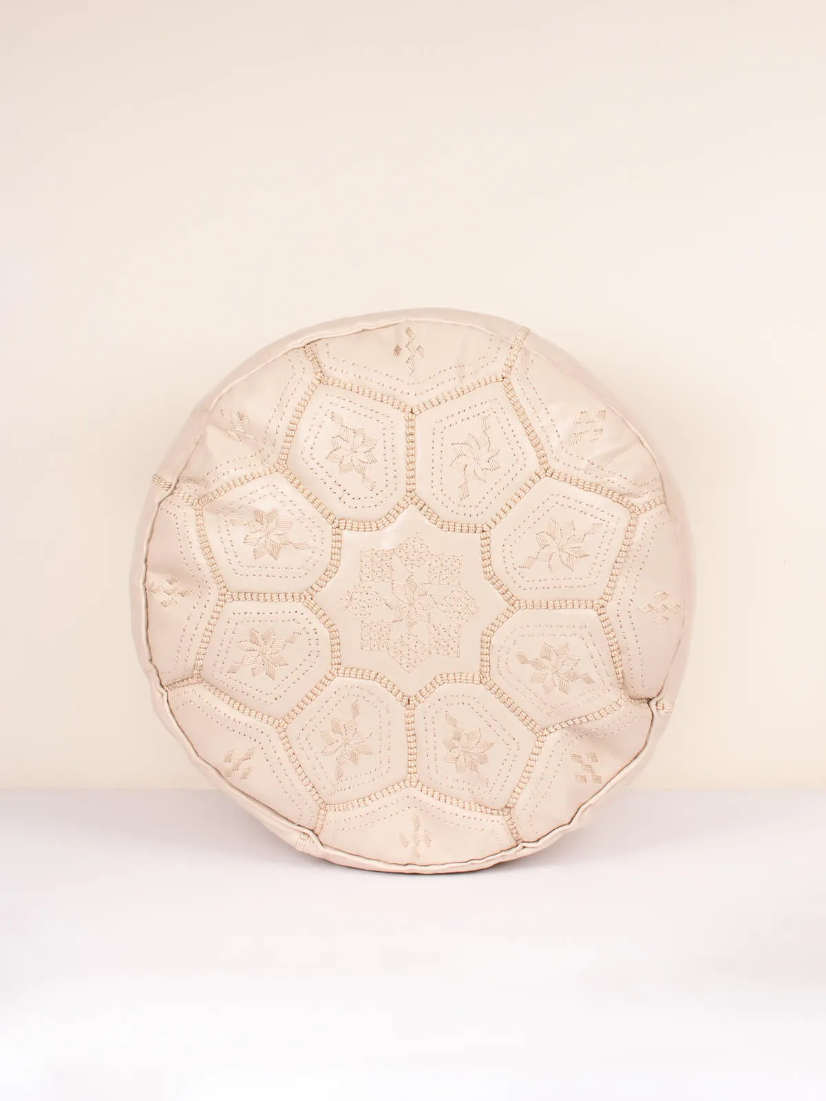 Moroccan Leather Tile Pouffe, Chalk