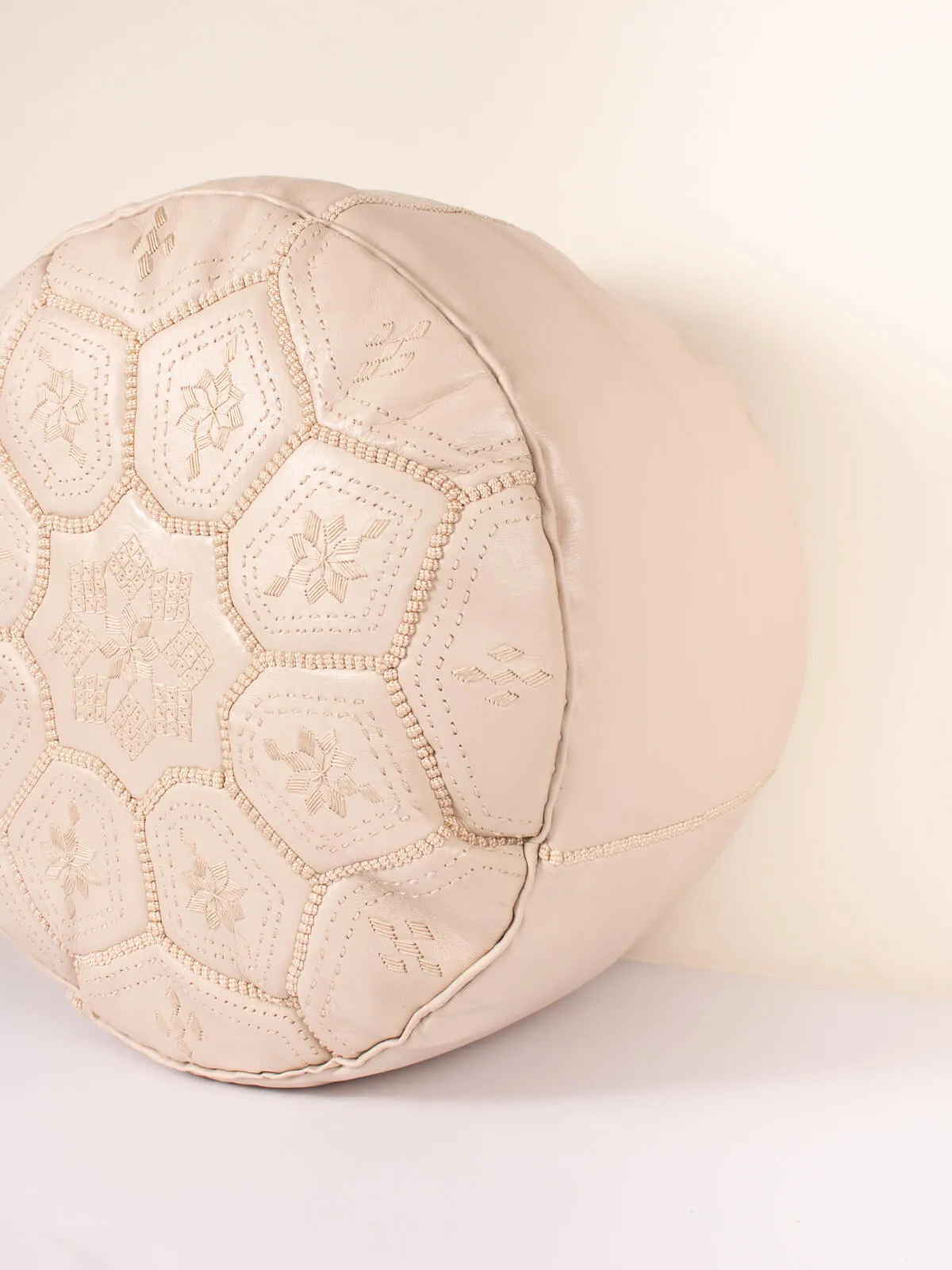 Moroccan Leather Tile Pouffe, Chalk