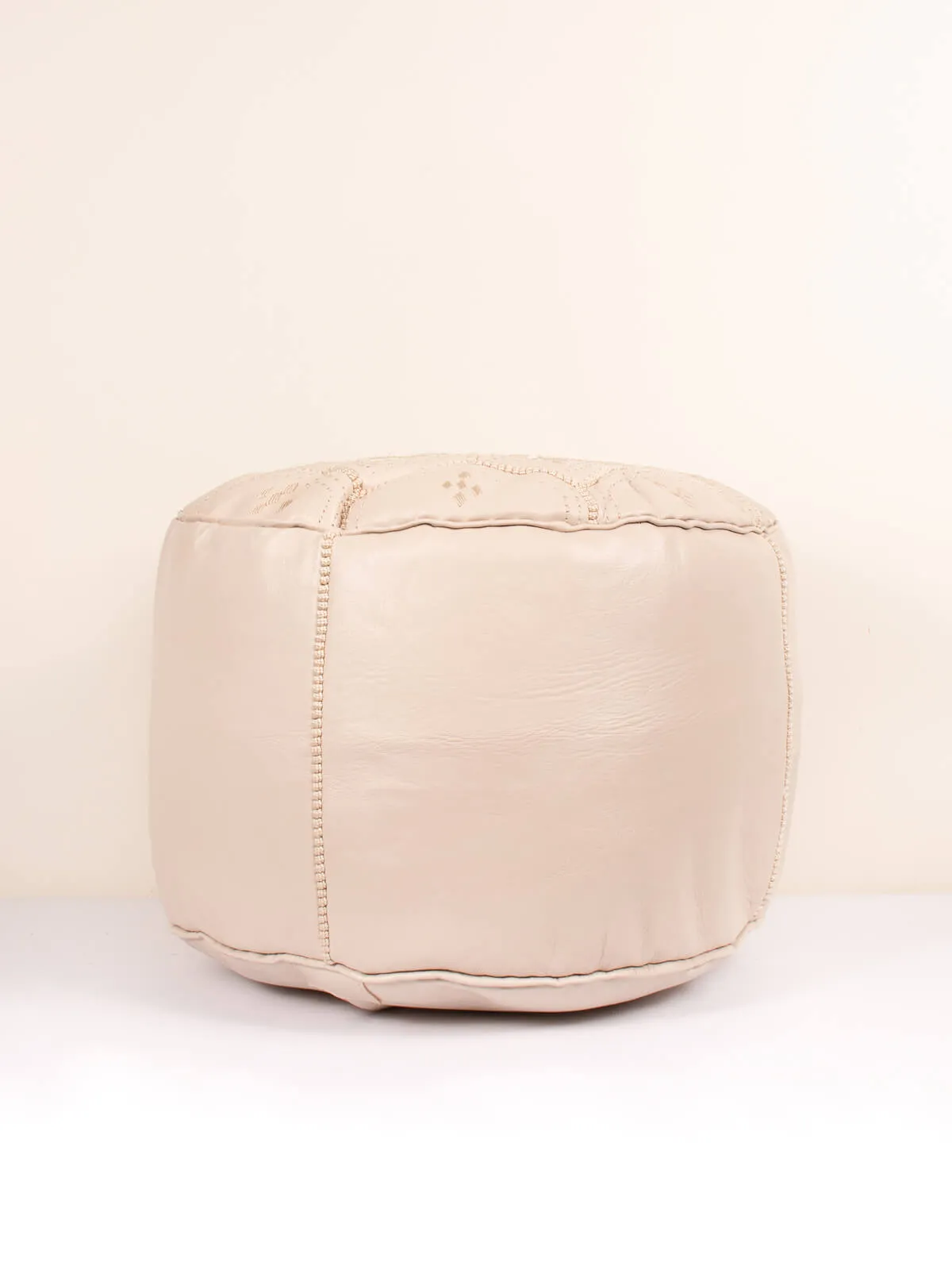 Moroccan Leather Tile Pouffe, Chalk