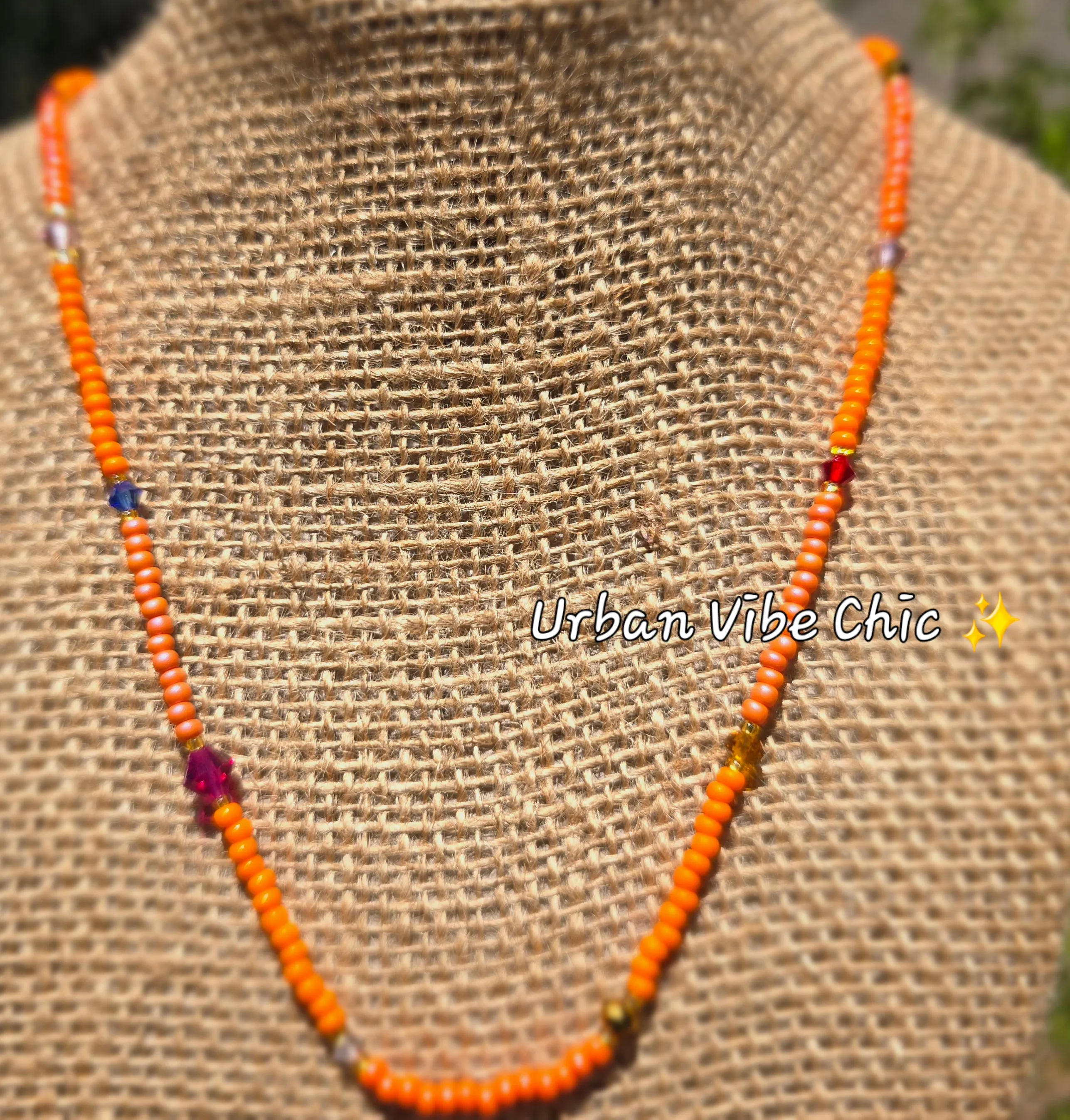 Orange Dream Daisy Beaded Necklace |Flower Bead Bead Necklace | Urban Vibe Chic | Seed Bead Jewelry