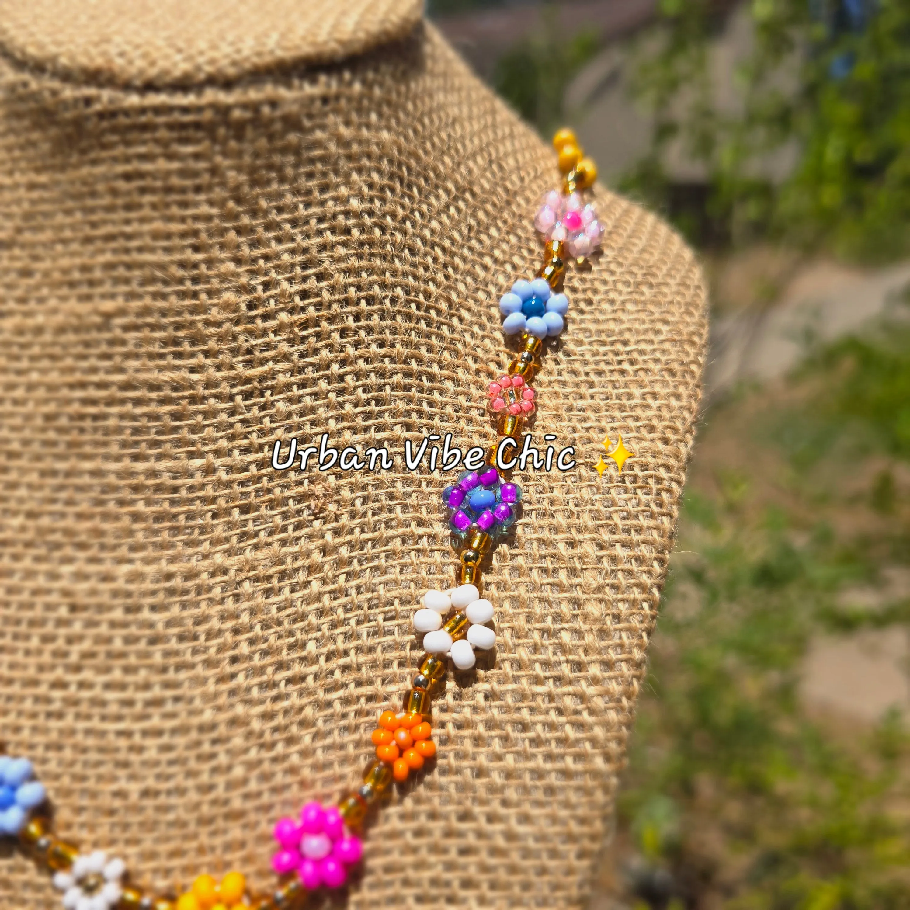 Orange Dream Daisy Beaded Necklace |Flower Bead Bead Necklace | Urban Vibe Chic | Seed Bead Jewelry