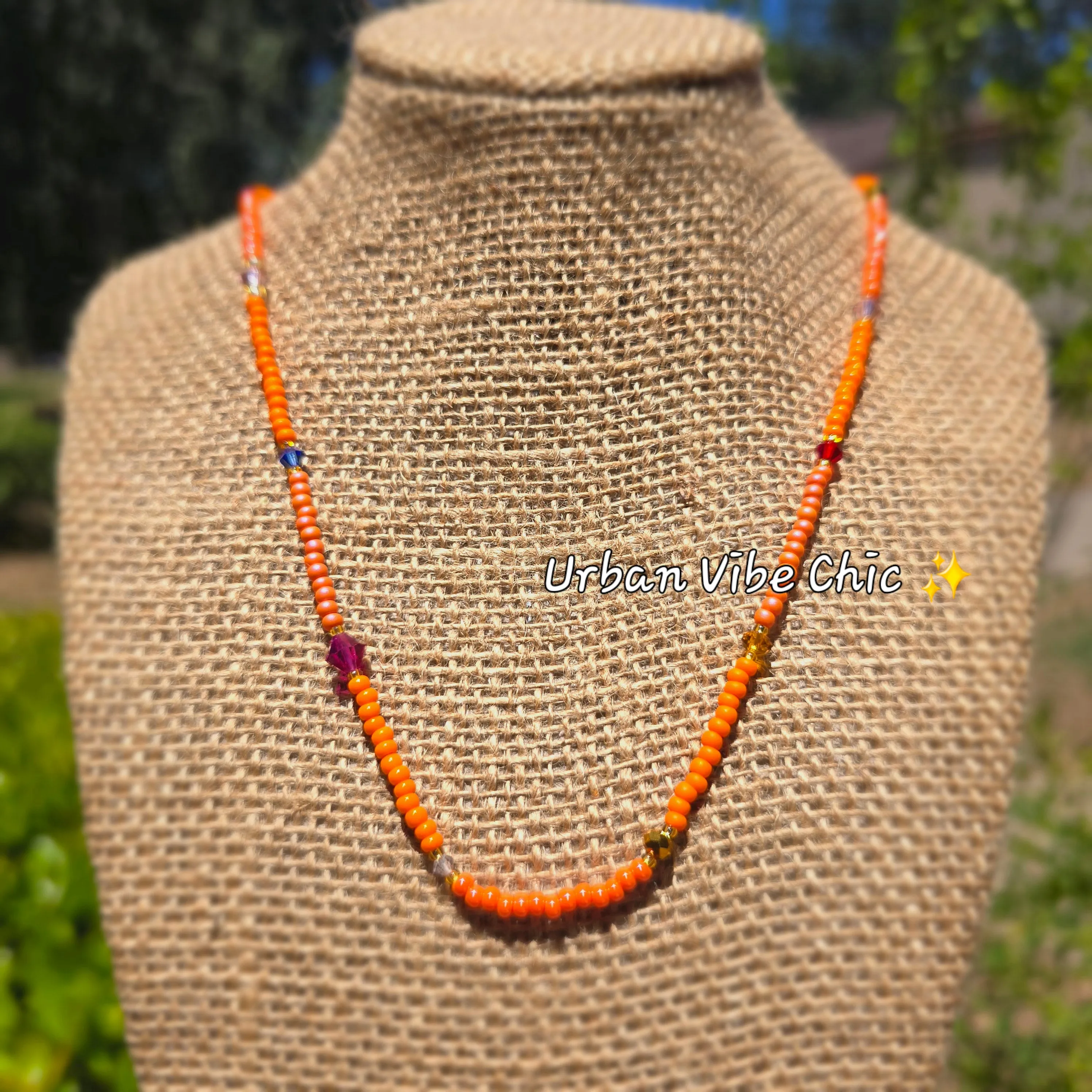 Orange Dream Daisy Beaded Necklace |Flower Bead Bead Necklace | Urban Vibe Chic | Seed Bead Jewelry