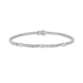 Round & Marquise Shape Diamond Tennis Bracelet (3.00 ct.) 4-Prongs Setting in 14K Gold