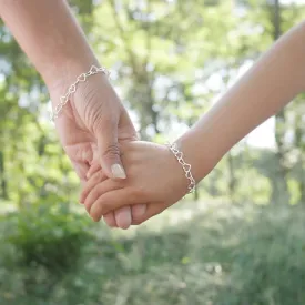 Silver Mother and Daughter Heart Bracelet Set