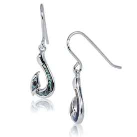 Sterling Silver Fish Hook with Abalone Inlay Hook Earrings