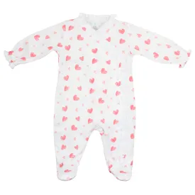 Watercolor Hearts Printed Footie | Baby Girl